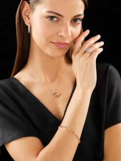 Pierścionek z żółtego złota z brylantami i szafirami kolorowymi - próba 585