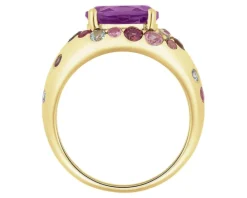 Pierścionek z żółtego złota z brylantami, kamieniami szlachetnymi i ozdobnymi - próba 585