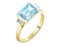 Pierścionek z żółtego złota z diamentami i akwamarynem - próba 585