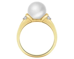 Pierścionek z żółtego złota z diamentami i perłą - próba 585