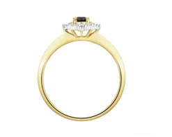 Pierścionek z żółtego złota z diamentami i szafirem - próba 585