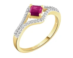 Pierścionek z żółtego złota z diamentami i rubinem - próba 585