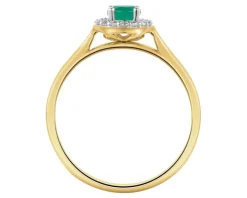Pierścionek z żółtego złota z diamentami i szmaragdem - próba 375