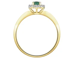 Pierścionek z żółtego złota z diamentami i szmaragdem - próba 585