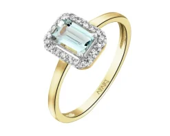 Pierścionek z żółtego złota z diamentami i akwamarynem - próba 585