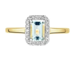 Pierścionek z żółtego złota z diamentami i akwamarynem - próba 585