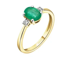 Pierścionek z żółtego złota z brylantami i szmaragdem - próba 750