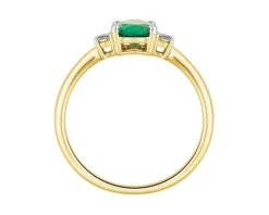 Pierścionek z żółtego złota z brylantami i szmaragdem - próba 750