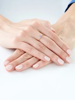 Pierścionek z żółtego złota z diamentami i tanzanitem - próba 585