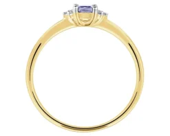 Pierścionek z żółtego złota z diamentami i tanzanitem - próba 585