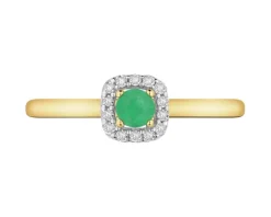 Pierścionek z żółtego złota z diamentami i szmaragdem - próba 585