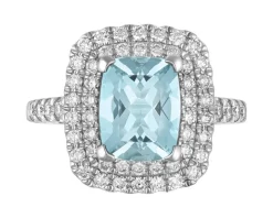 Pierścionek z żółtego złota z brylantami i akwamarynem - próba 585