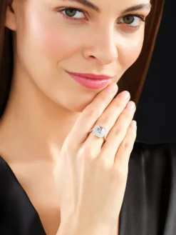 Pierścionek z żółtego złota z brylantami i akwamarynem - próba 585