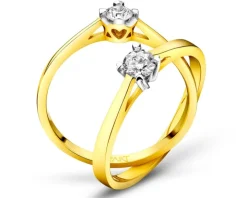 Pierścionek z żółtego złota z brylantem - serce - 0,10 ct - próba 585