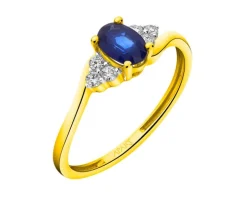 Pierścionek z żółtego złota z brylantami i szafirem - próba 585