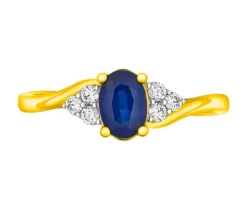 Pierścionek z żółtego złota z brylantami i szafirem - próba 585