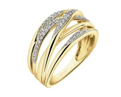 Pierścionek z żółtego złota z diamentami - 0,15 ct - próba 585