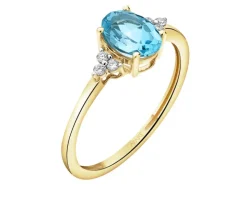 Pierścionek z żółtego złota z brylantami i topazem - próba 585