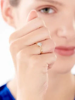 Pierścionek z żółtego złota z diamentami - 0,12 ct - próba 585