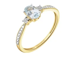 Pierścionek z żółtego złota z diamentami i topazem Sky Blue - próba 375