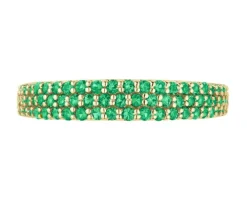 Pierścionek z żółtego złota z diamentami i szmaragdami syntetycznymi - próba 585