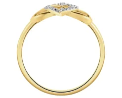 Pierścionek z żółtego złota z diamentami - nieskończoność, serce - 0,01 ct - próba 375