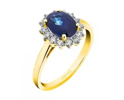 Pierścionek z żółtego złota z brylantami i szafirem - próba 585