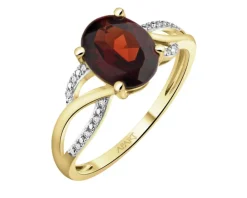 Pierścionek z żółtego złota z diamentami i granatem - próba 585