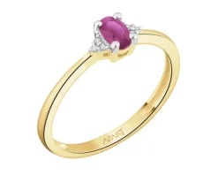 Pierścionek z żółtego złota z diamentami i rubinem - próba 375