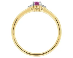 Pierścionek z żółtego złota z diamentami i rubinem - próba 375