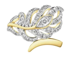 Pierścionek z żółtego złota z brylantami - liść - 0,50 ct - próba 585