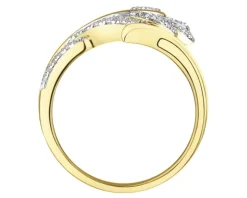 Pierścionek z żółtego złota z brylantami - liść - 0,50 ct - próba 585