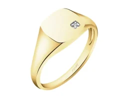 Pierścionek z żółtego złota z diamentem - sygnet - 0,004 ct - próba 375