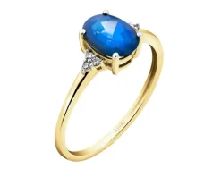 Pierścionek z żółtego złota z diamentami i szafirem - próba 585