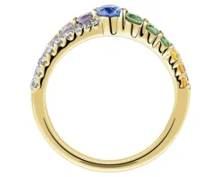 Pierścionek z żółtego złota z brylantami i szafirami kolorowymi - próba 585