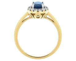 Pierścionek z żółtego złota z diamentami i szafirem - próba 585