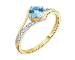 Pierścionek z żółtego złota z brylantami i topazem - próba 585