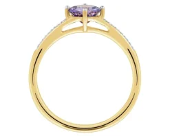 Pierścionek z żółtego złota z diamentami i tanzanitem - próba 585