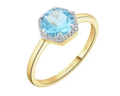 Pierścionek z żółtego złota z diamentami i topazem - próba 585
