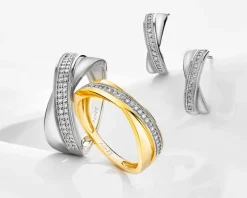 Pierścionek z żółtego złota z diamentami - 0,07 ct - próba 585