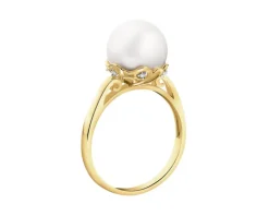 Pierścionek z żółtego złota z diamentami i perłą - próba 585