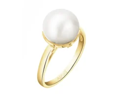 Pierścionek z żółtego złota z diamentami i perłą - próba 585
