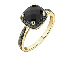 Pierścionek z żółtego złota z czarnymi brylantami i onyksem - próba 585