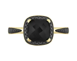 Pierścionek z żółtego złota z czarnymi brylantami i onyksem - próba 585