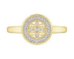 Pierścionek z żółtego złota z diamentami - rozeta - 0,07 ct - próba 585