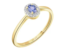 Pierścionek z żółtego złota z diamentami i tanzanitem - próba 585