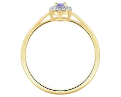 Pierścionek z żółtego złota z diamentami i tanzanitem - próba 585