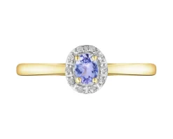 Pierścionek z żółtego złota z diamentami i tanzanitem - próba 585