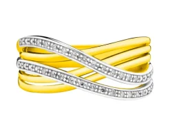 Pierścionek z żółtego złota z diamentami - 0,08 ct - próba 585