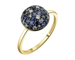 Pierścionek z żółtego złota z brylantami, kamieniami szlachetnymi i ozdobnymi - próba 585